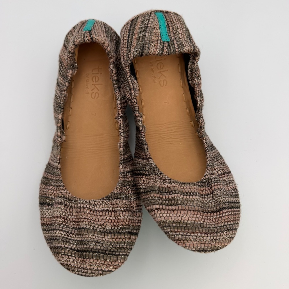 Tieks by Gavrieli Silver Lake Woven Metallic Ballet Flats Blue Sole Womens 7